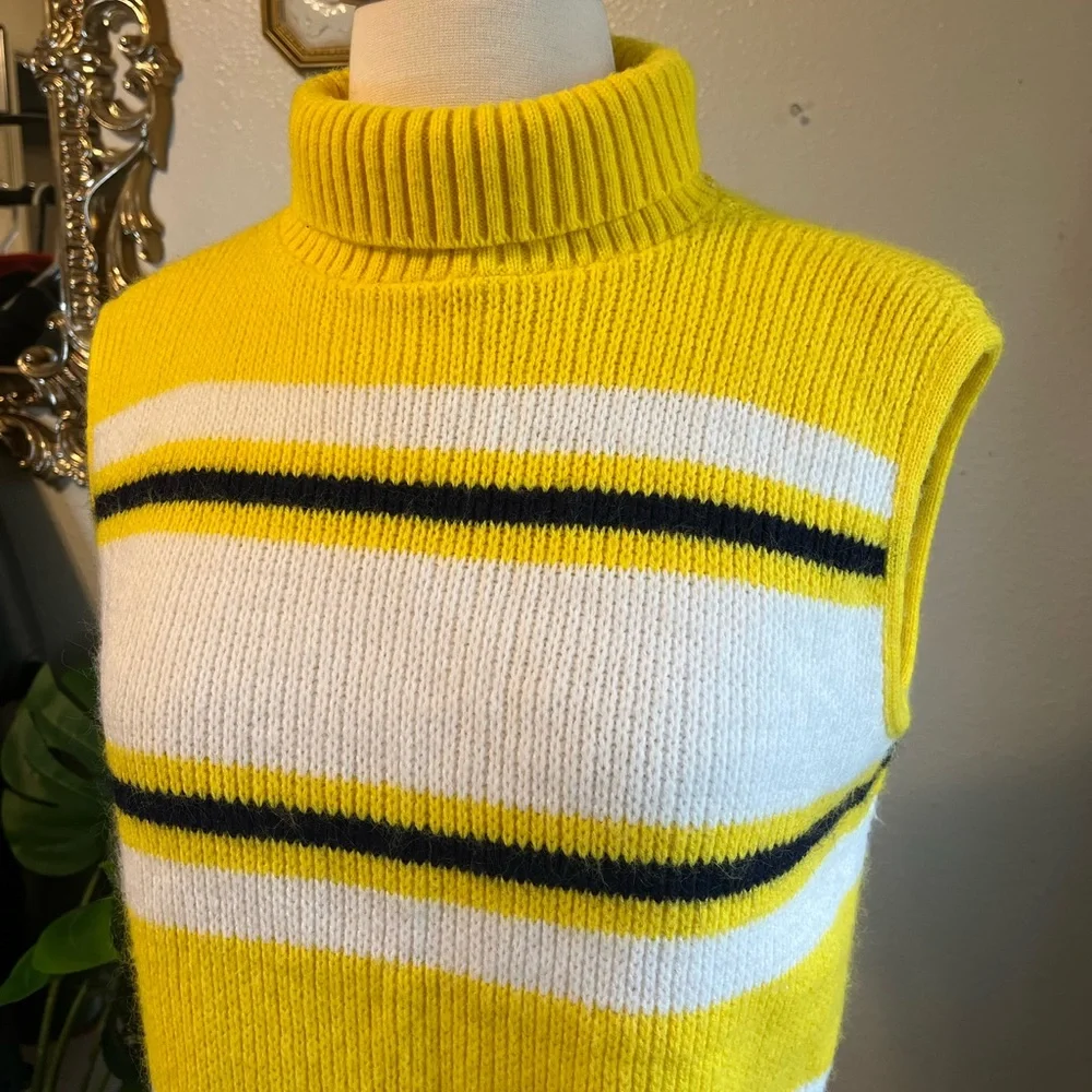 Vintage 60s Elmar Yellow Striped Turtleneck Knit Sweater Vest Small Sunshine - Picture 4 of 6